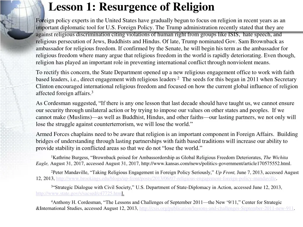 lesson 1 resurgence of religion n.