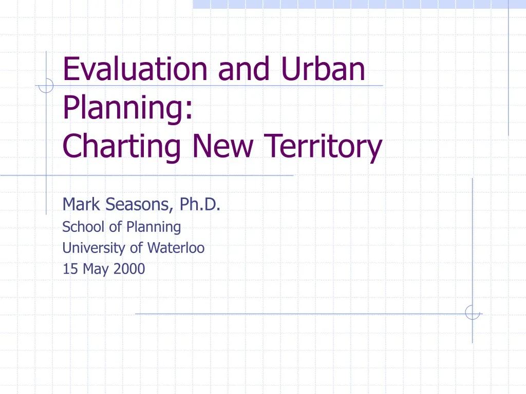 evaluation and urban planning charting new territory n.