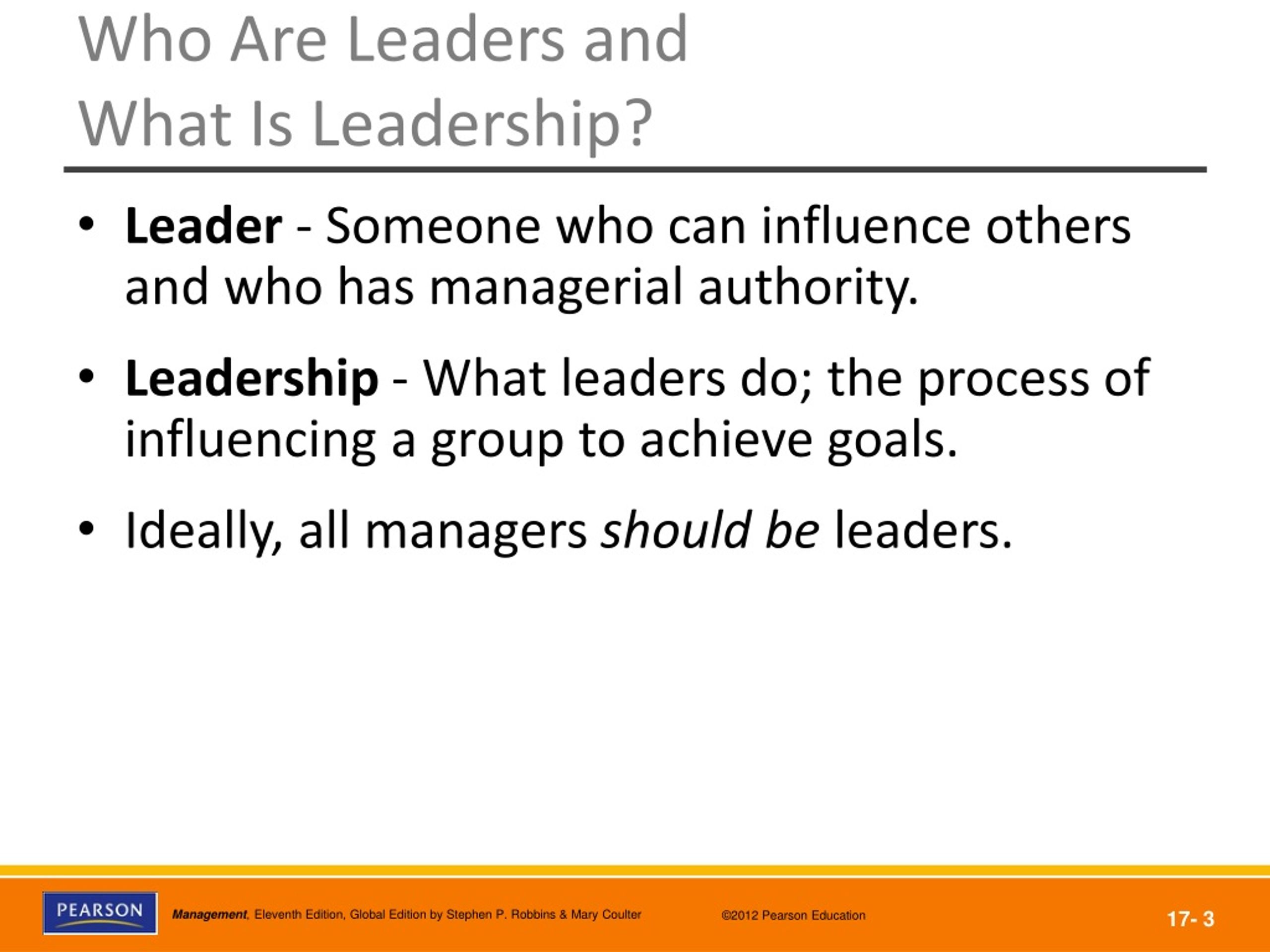 PPT - Define leader and leadership Compare and contrast early theories ...