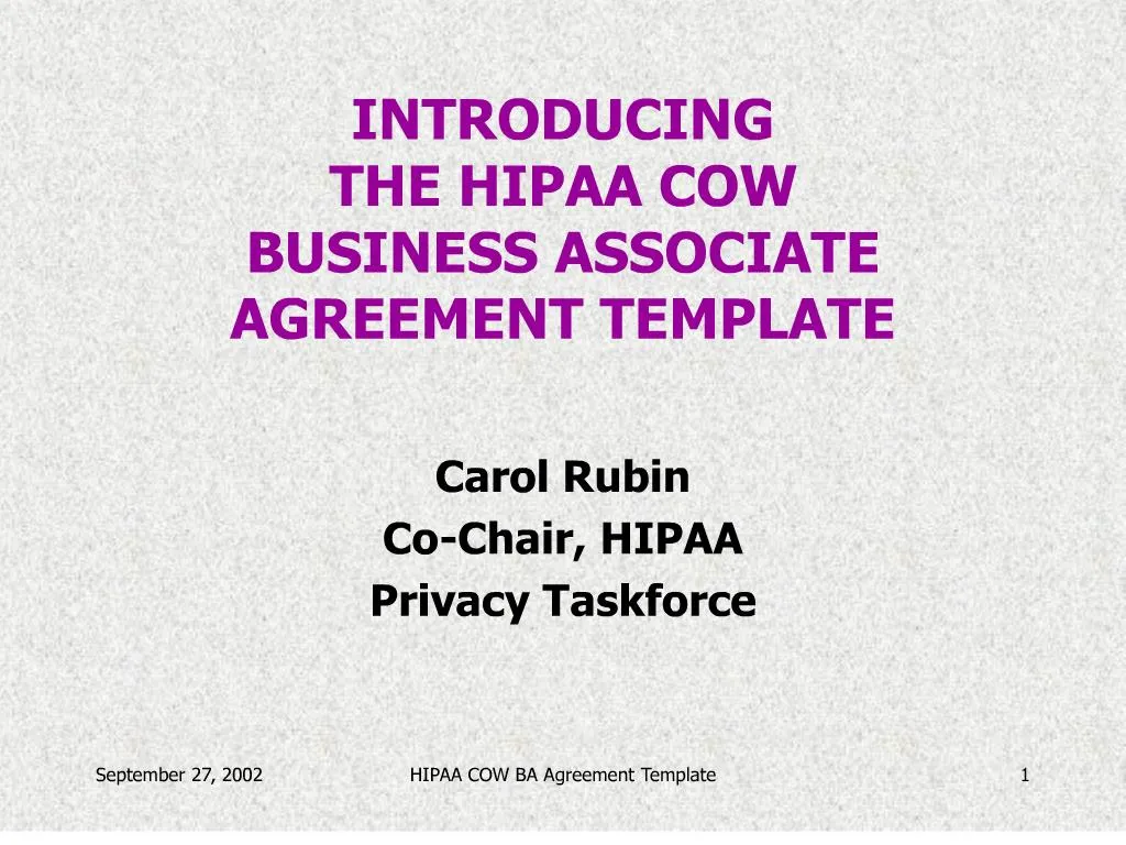 Ppt Introducing The Hipaa Cow Business Associate Agreement Template Powerpoint Presentation Id 166252