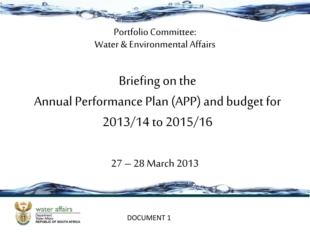 briefing on the annual performance plan app and budget for 2013 14 to 2015 16 n.
