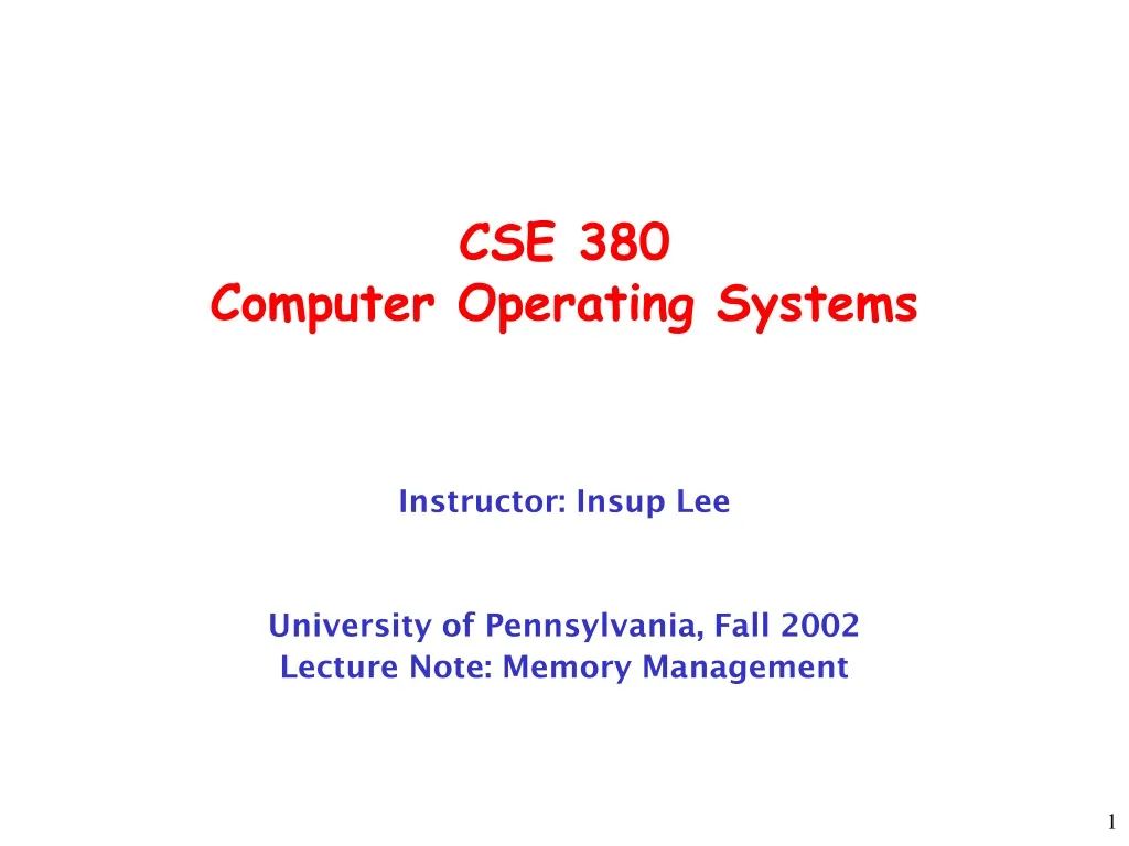 cse 380 computer operating systems n.