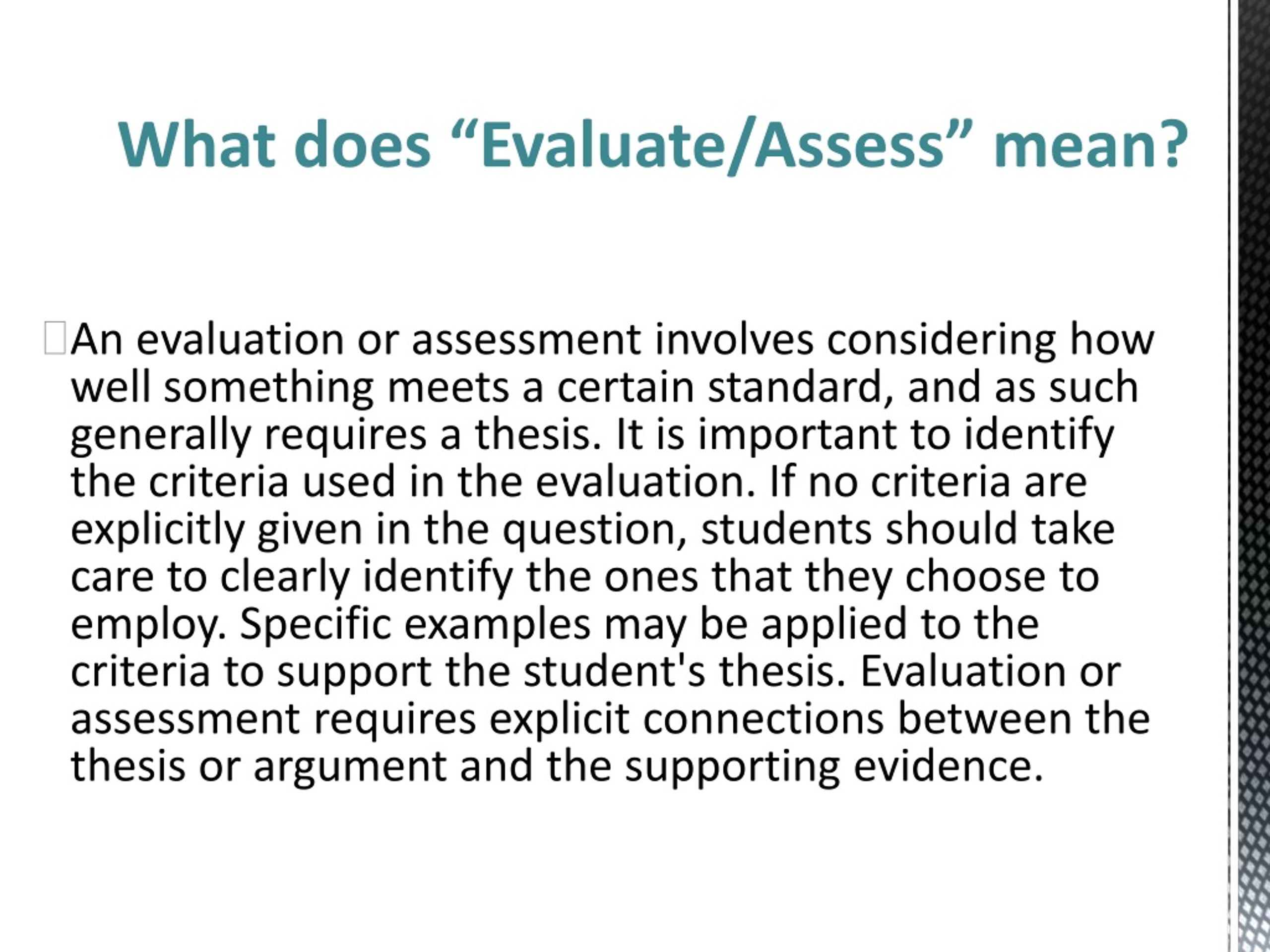 what does assess mean in an essay