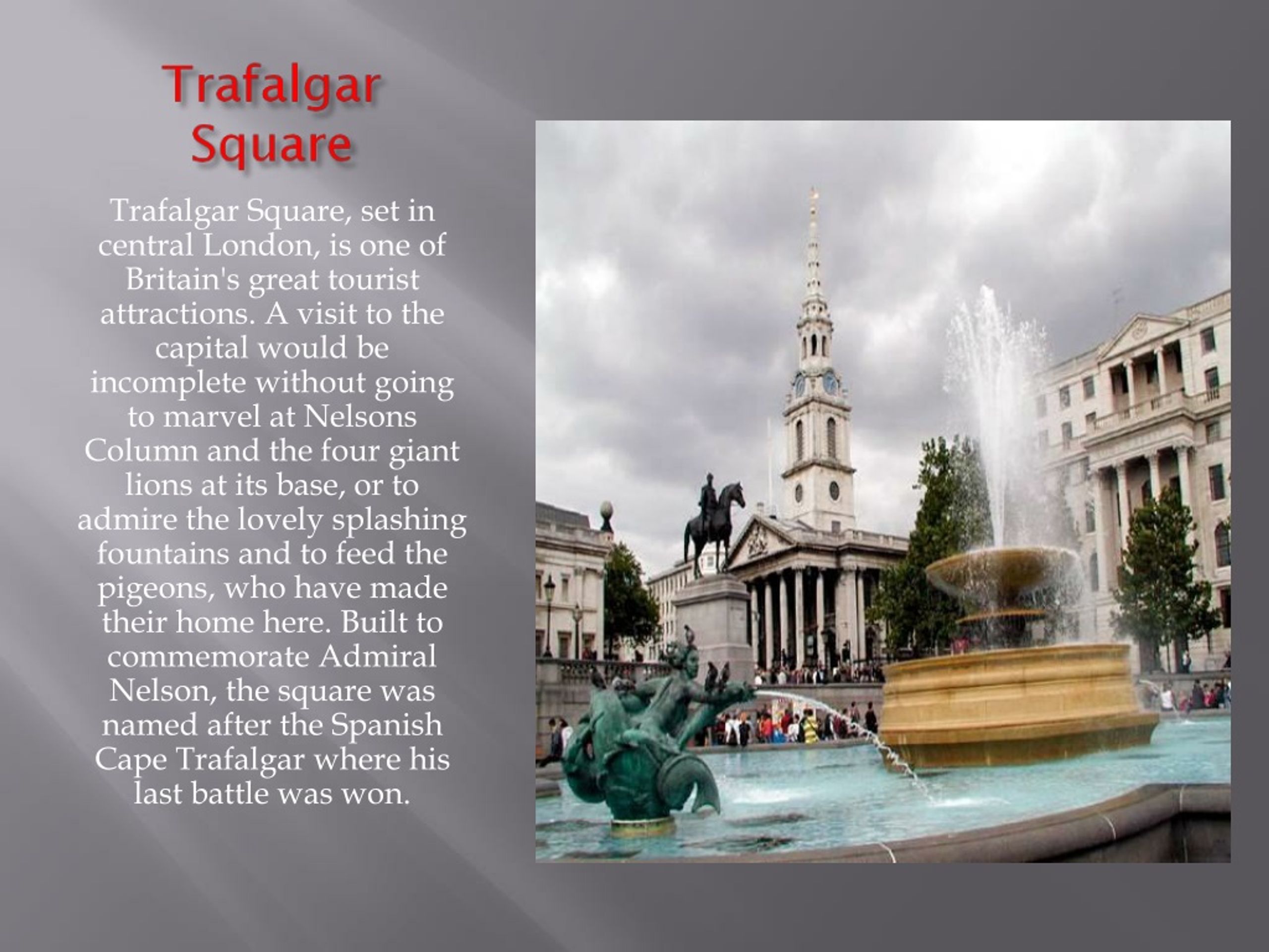 Trafalgar square in london презентация