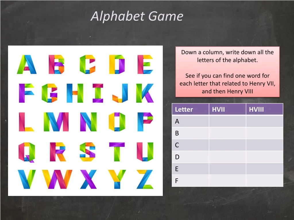 alphabet game n.