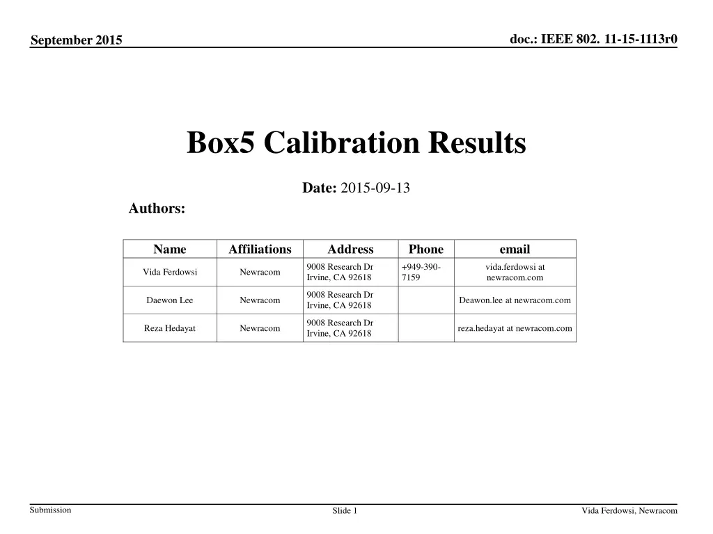 box5 calibration results n.