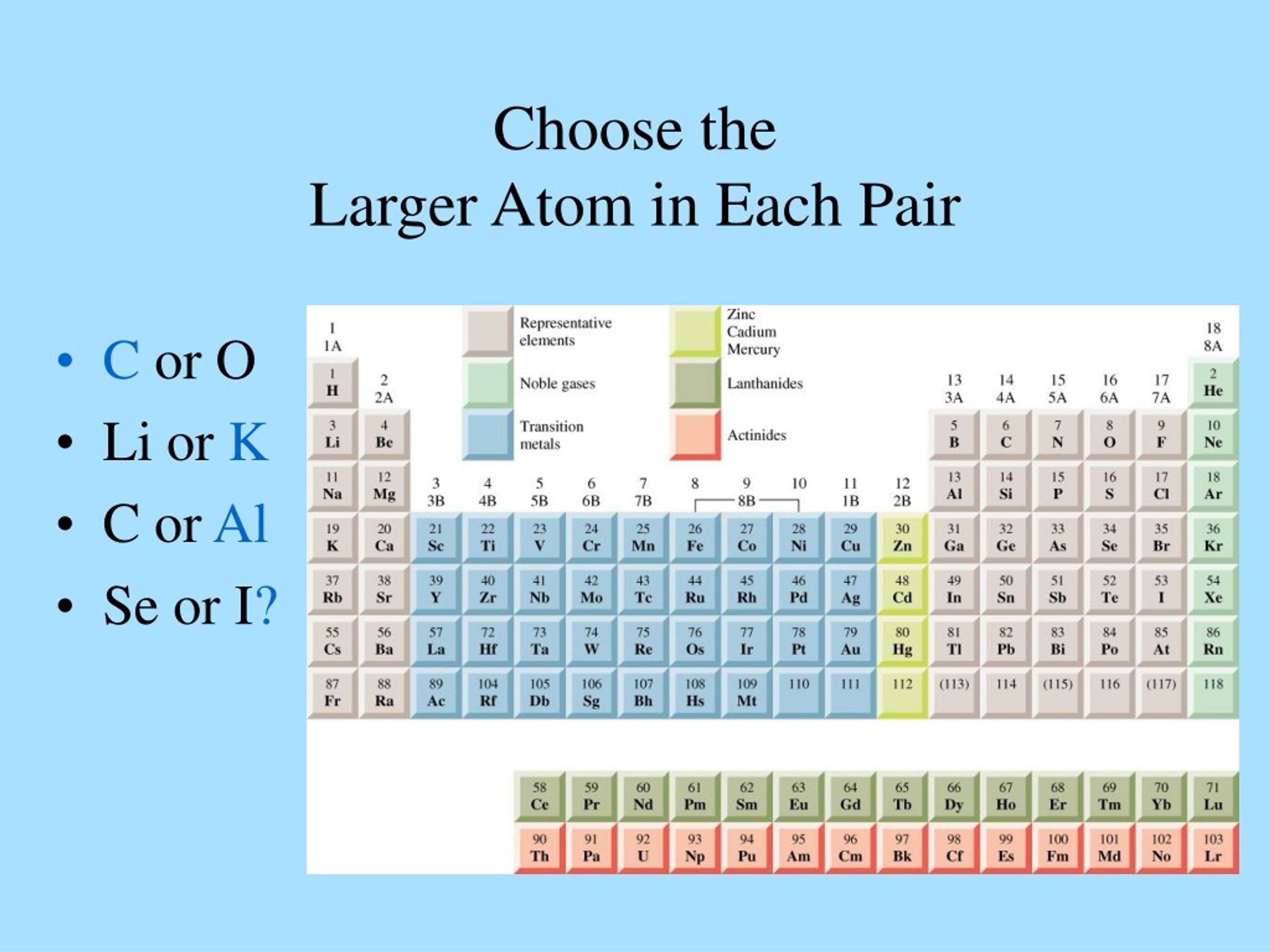 Solved Choose the larger atom from each pair Match the words