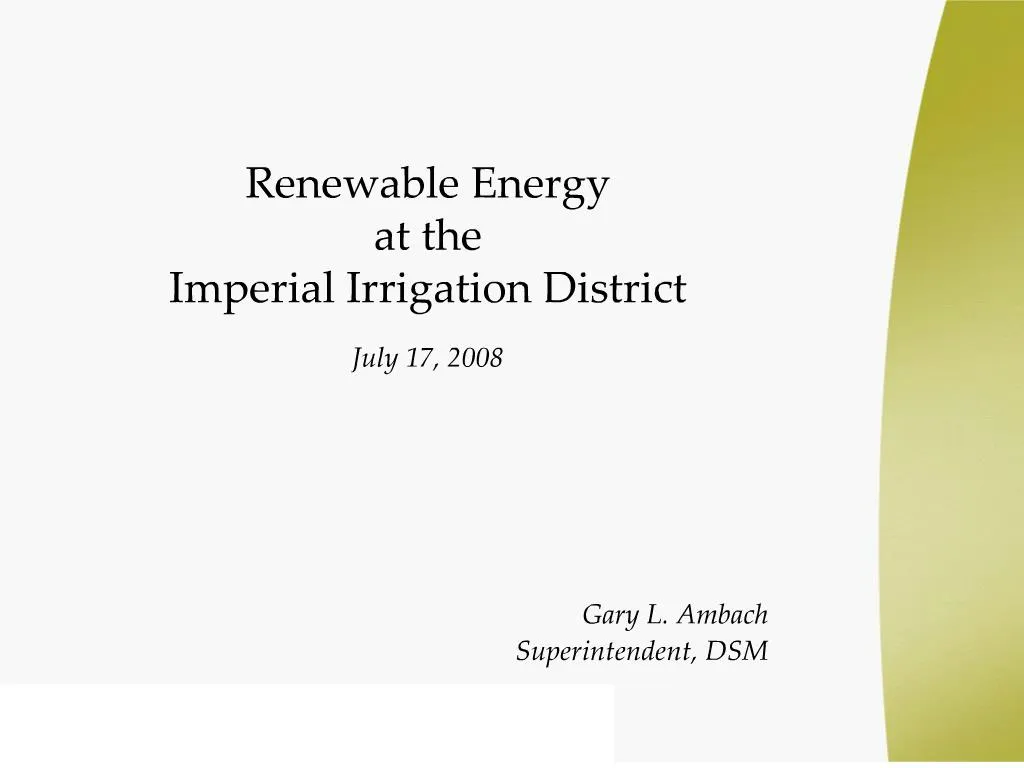 PPT Renewable Energy At The Imperial Irrigation District PowerPoint 