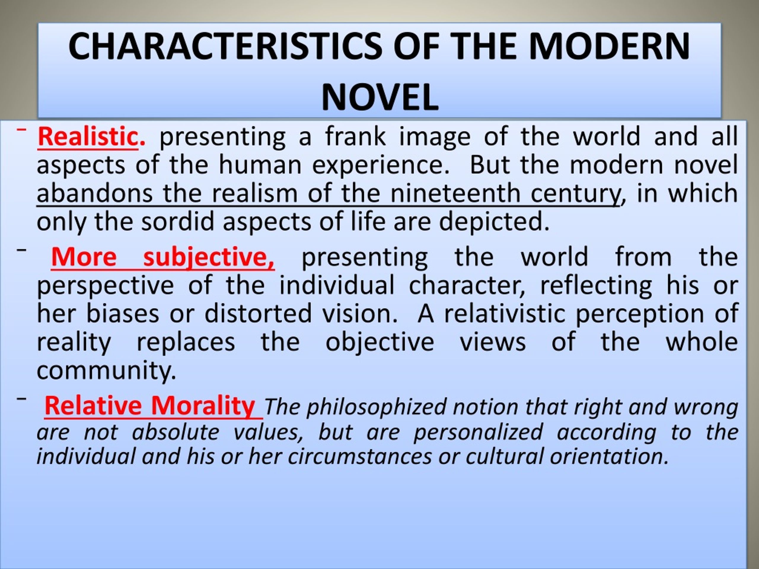 modern novel presentation