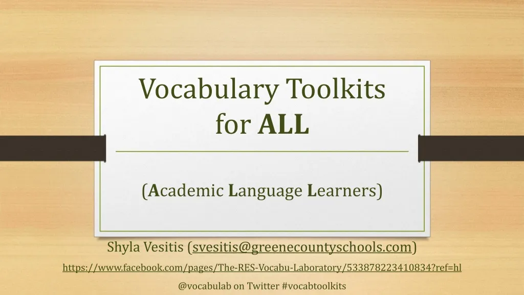vocabulary toolkits for all n.