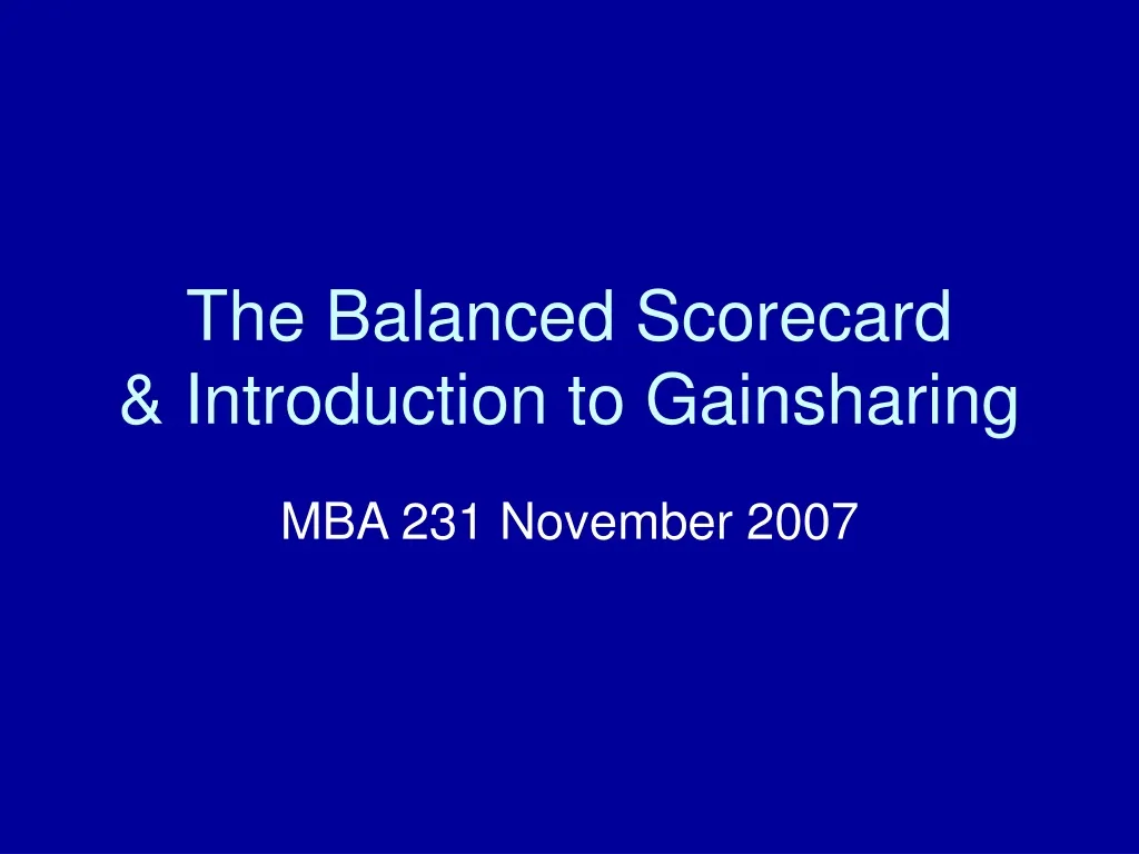 the balanced scorecard introduction to gainsharing n.