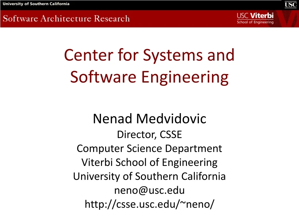 center for systems and software engineering nenad n.