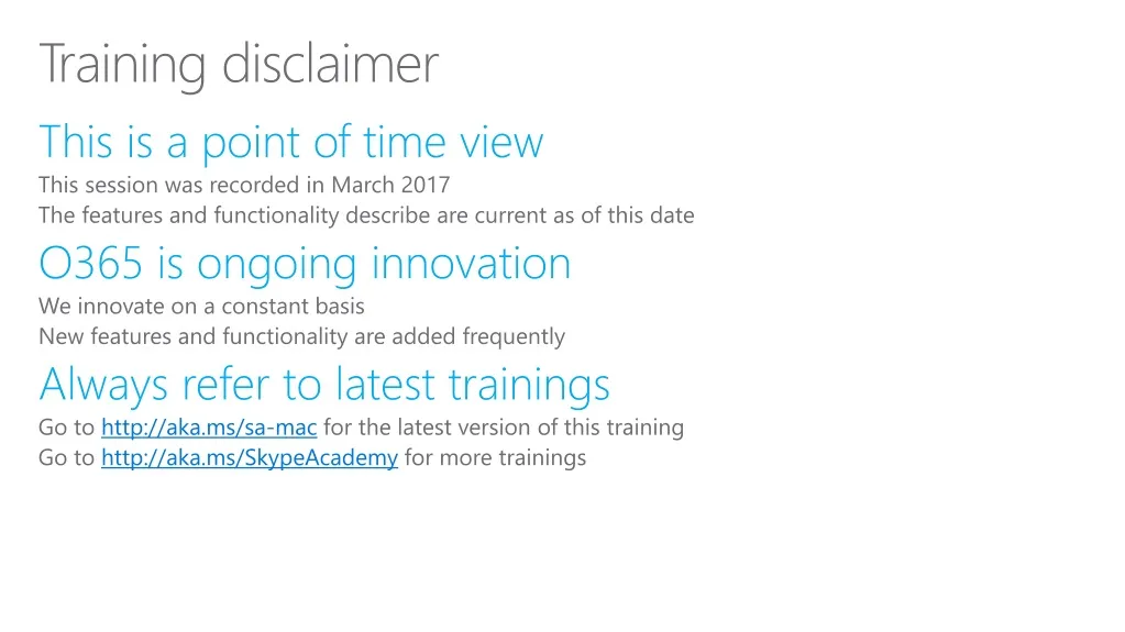 disclaimer for training presentation