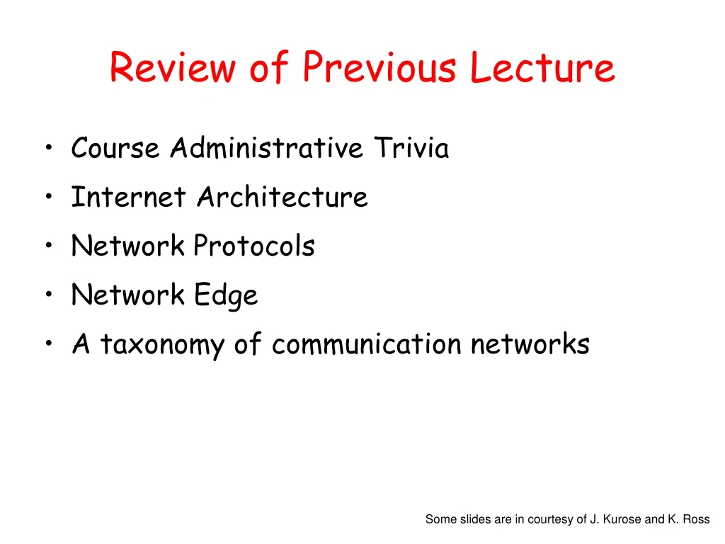 review of previous lecture n.