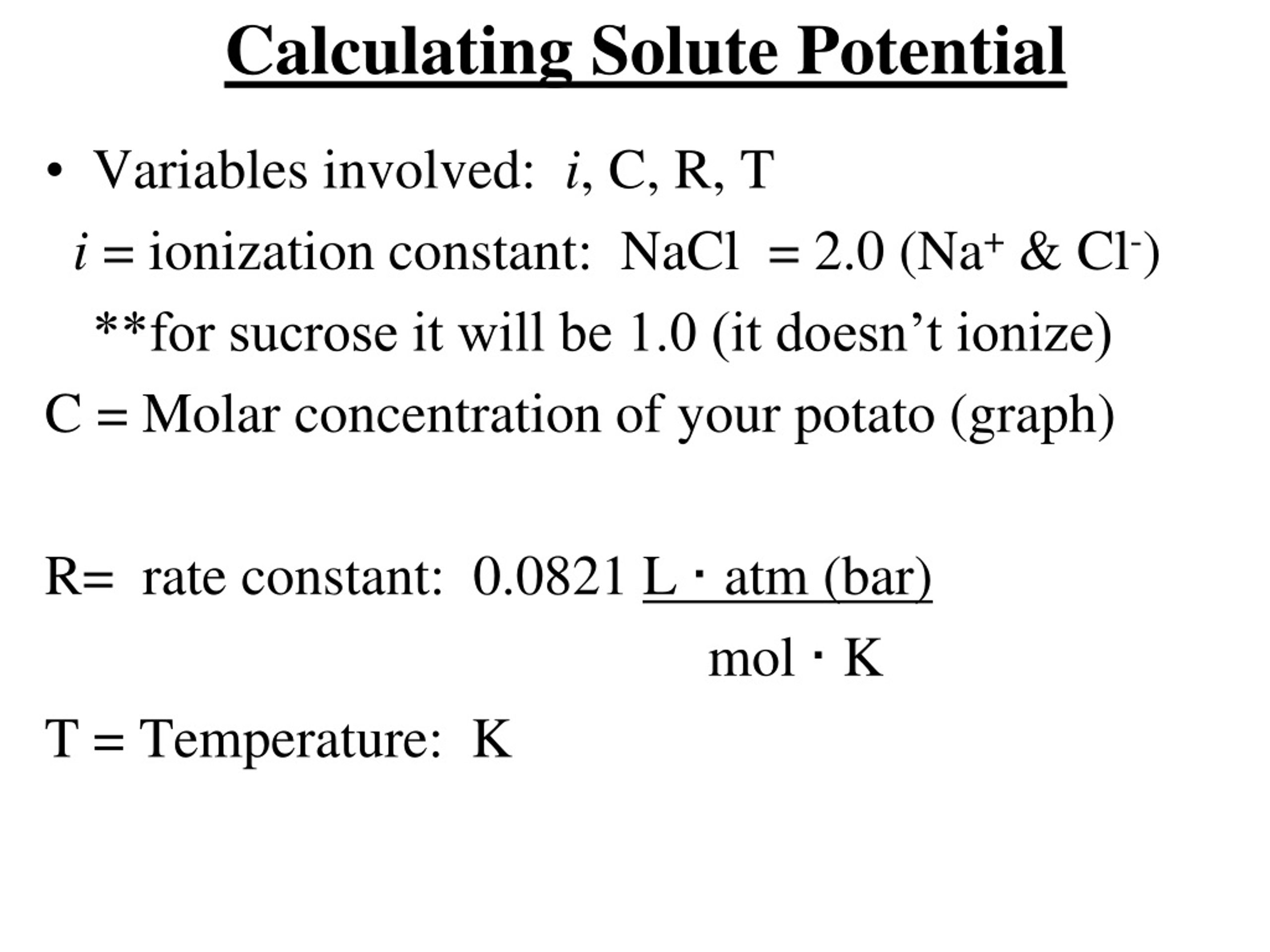 calculation of water potential from experimental data