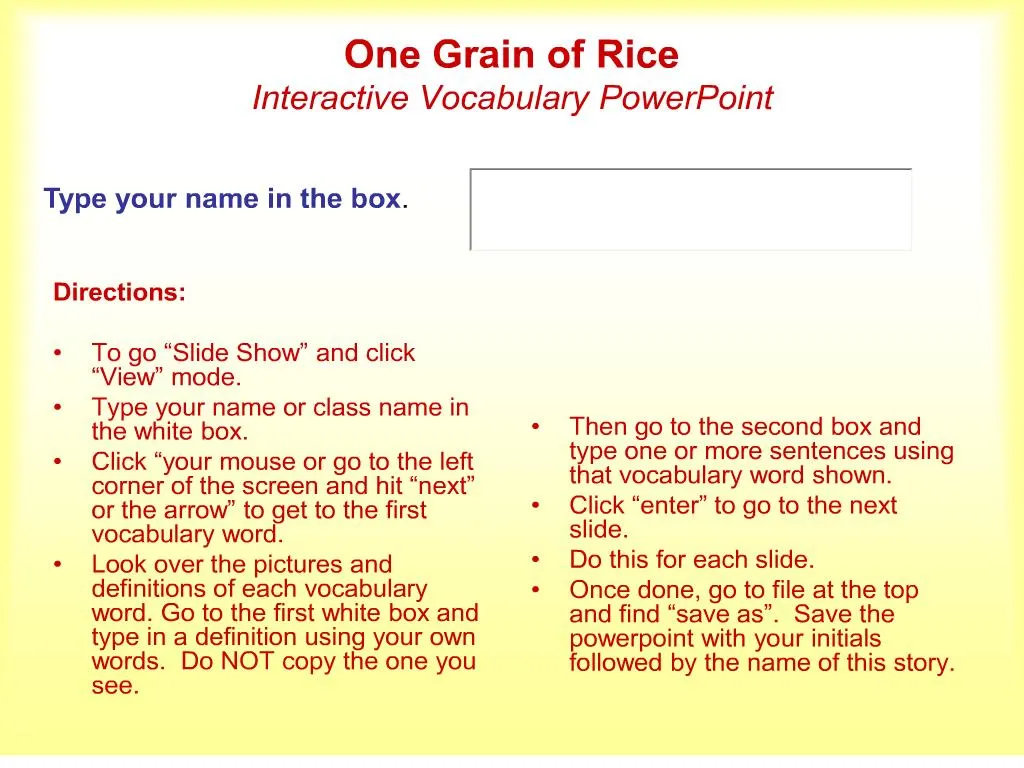 PPT One Grain of Rice Interactive Vocabulary PowerPoint PowerPoint