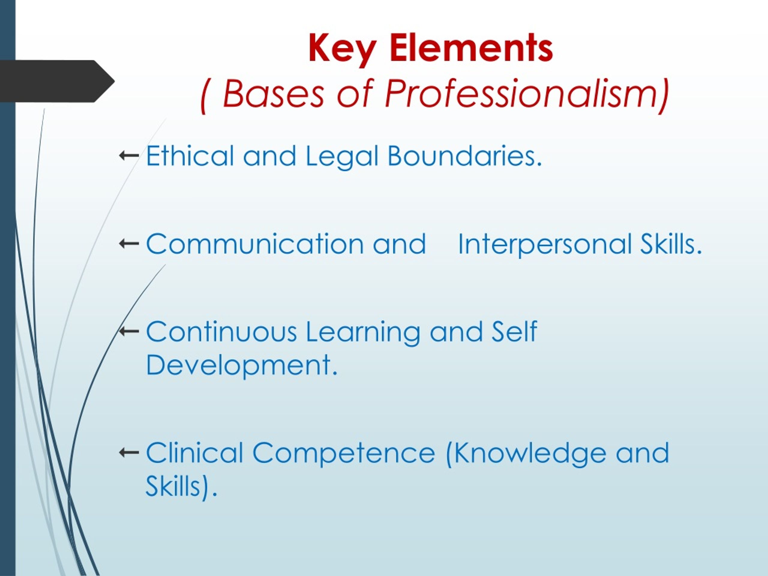 define the concepts of professionalism in education and training