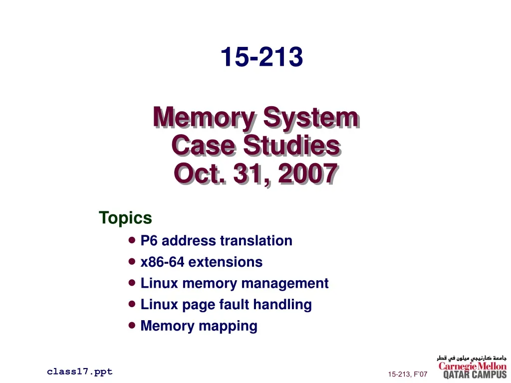 memory system case studies oct 31 2007 n.