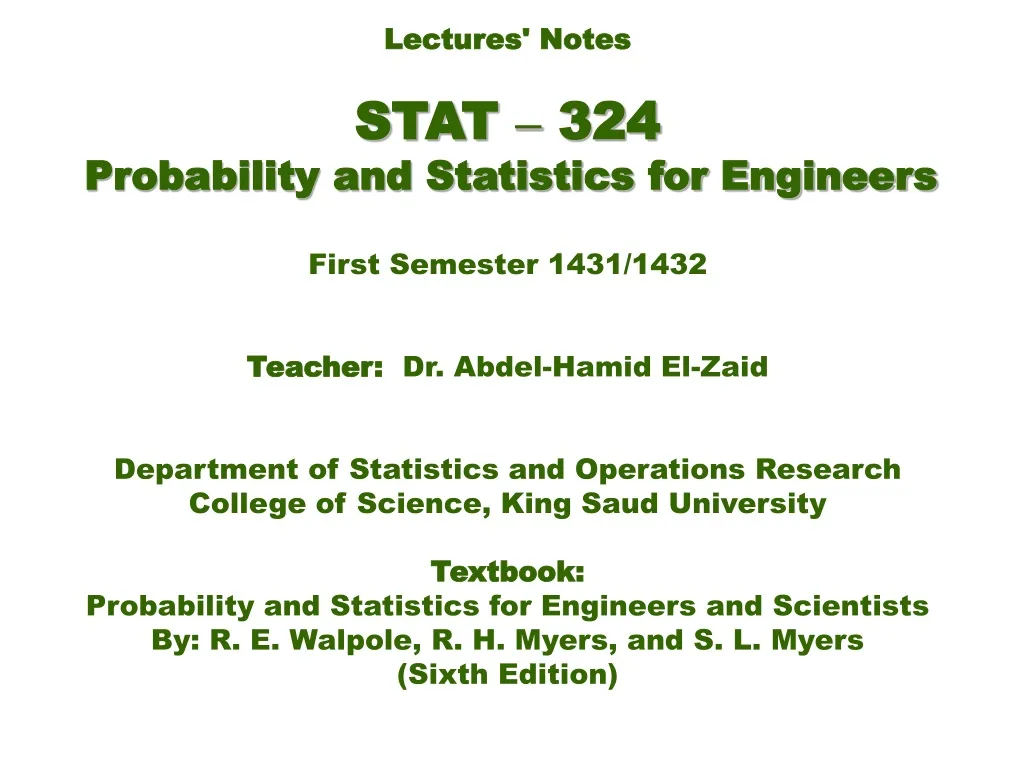 lectures notes stat 324 probability n.
