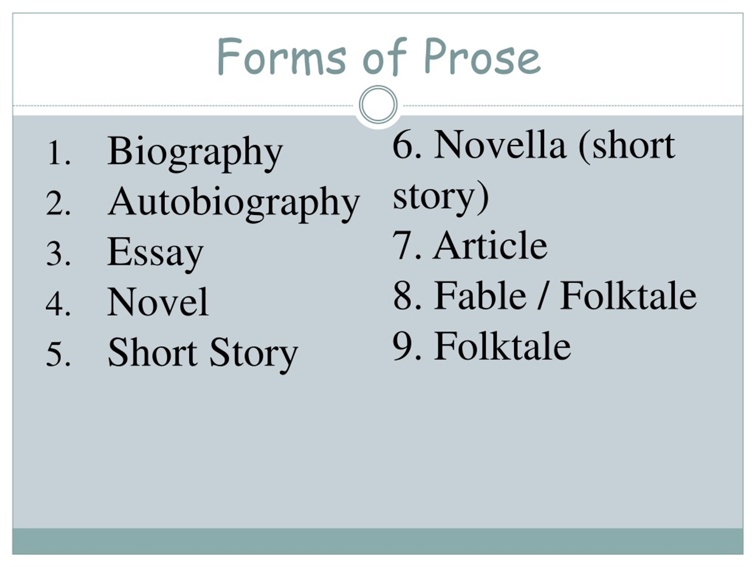 short stories novels and essays are all forms of prose