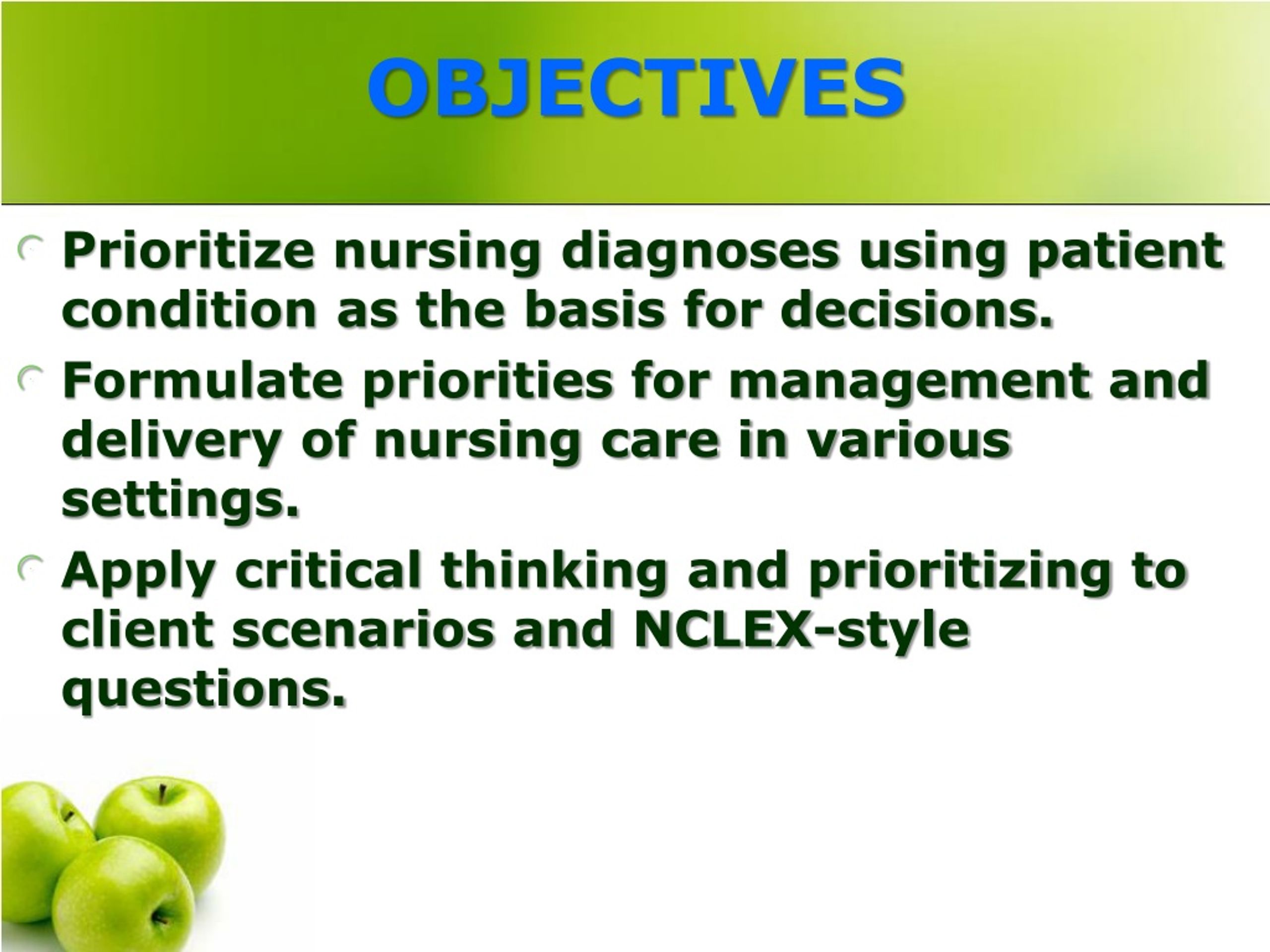 learning objectives for critical thinking in nursing