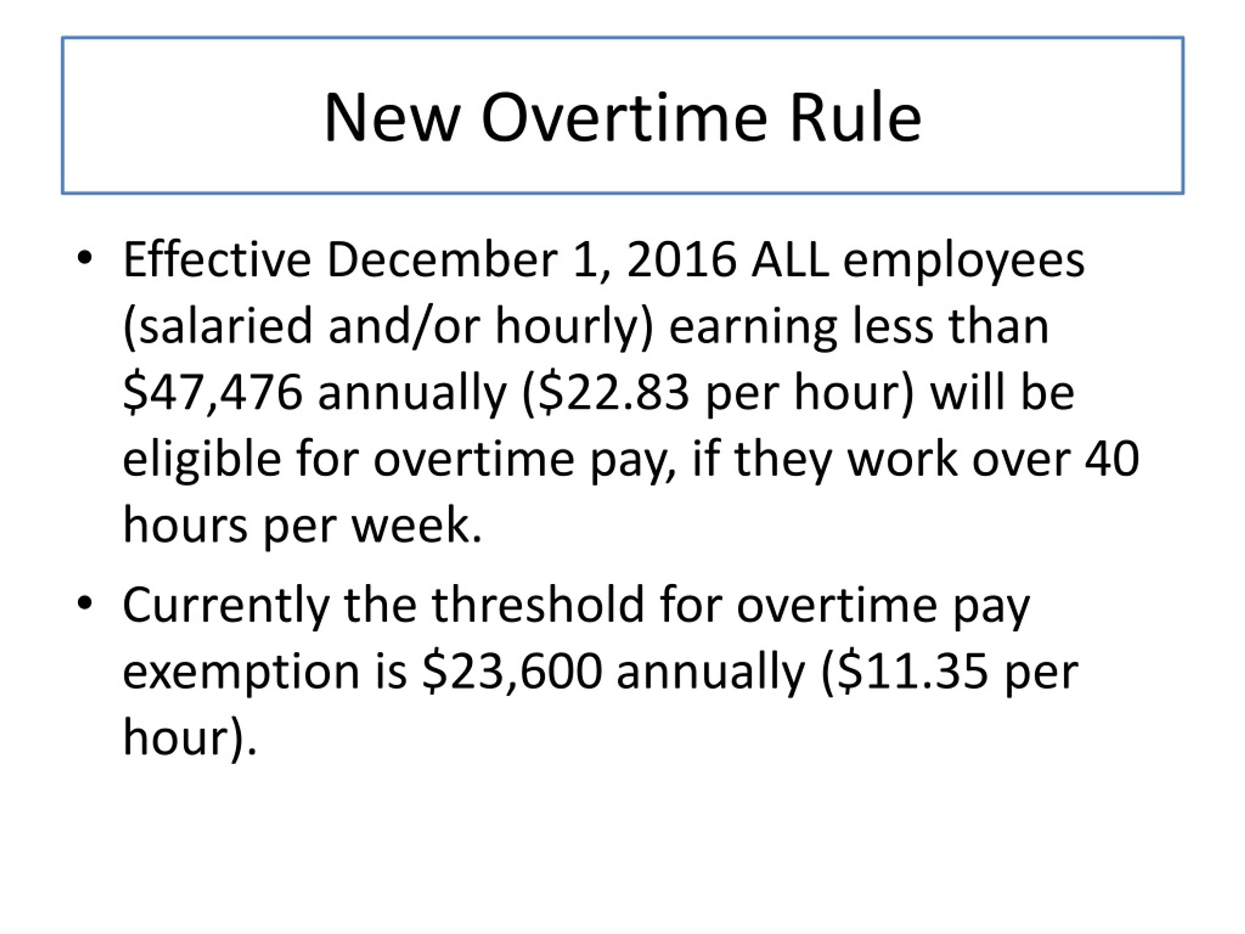 PPT US Department of Labor Changes to the Overtime Laws PowerPoint