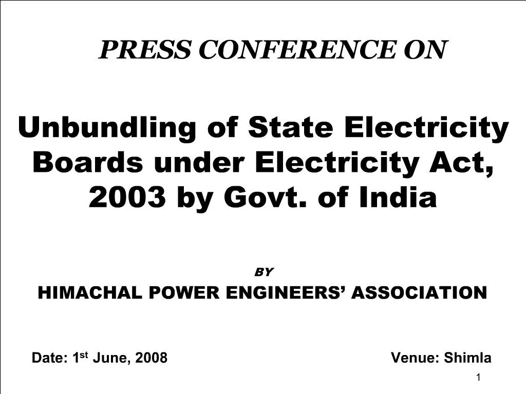 PPT Unbundling of State Electricity Boards under Electricity Act