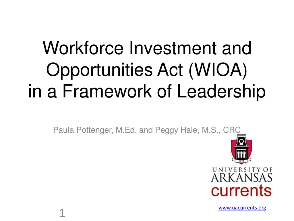 PPT - Workforce Investment and Opportunities Act (WIOA) in a Framework ...