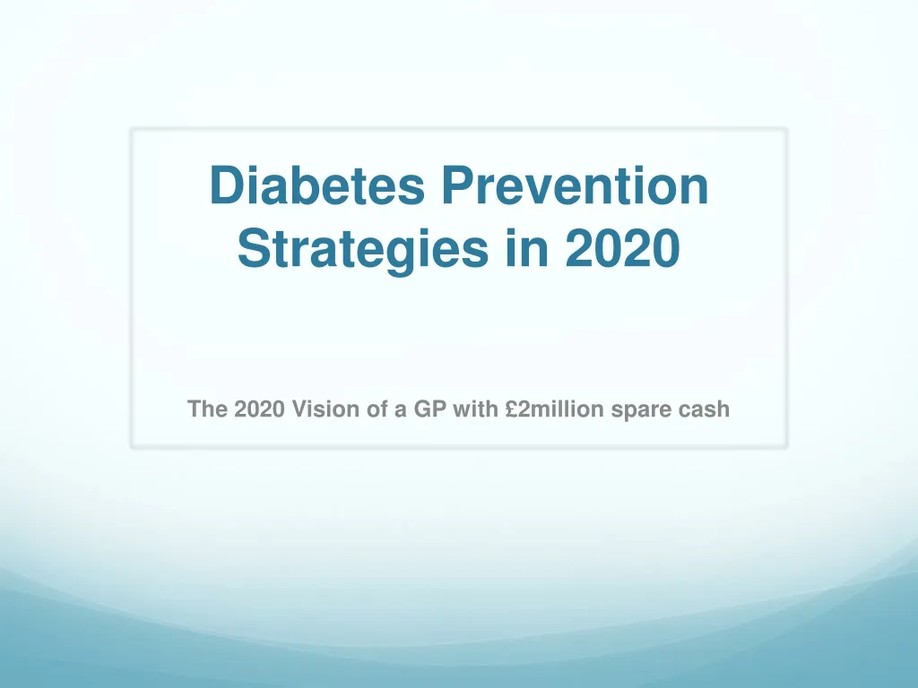 diabetes prevention strategies in 2020 n.