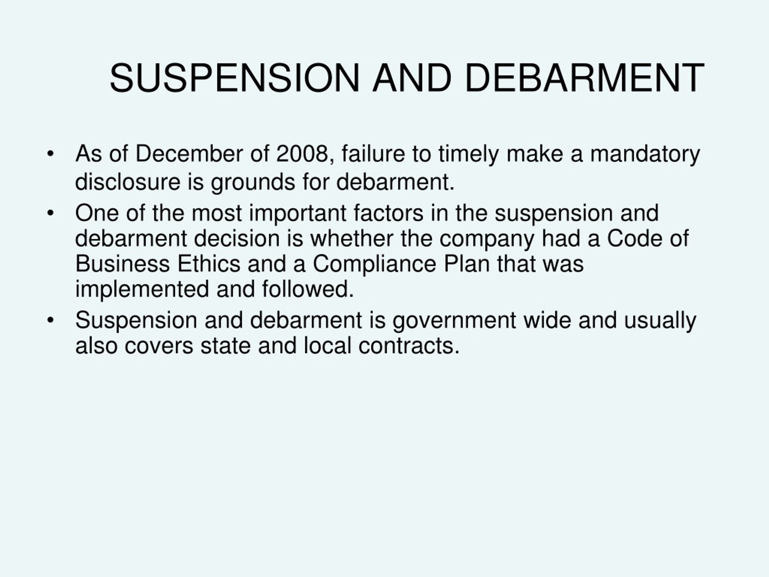 Suspension And Debarment Clause at Andy Lindberg blog