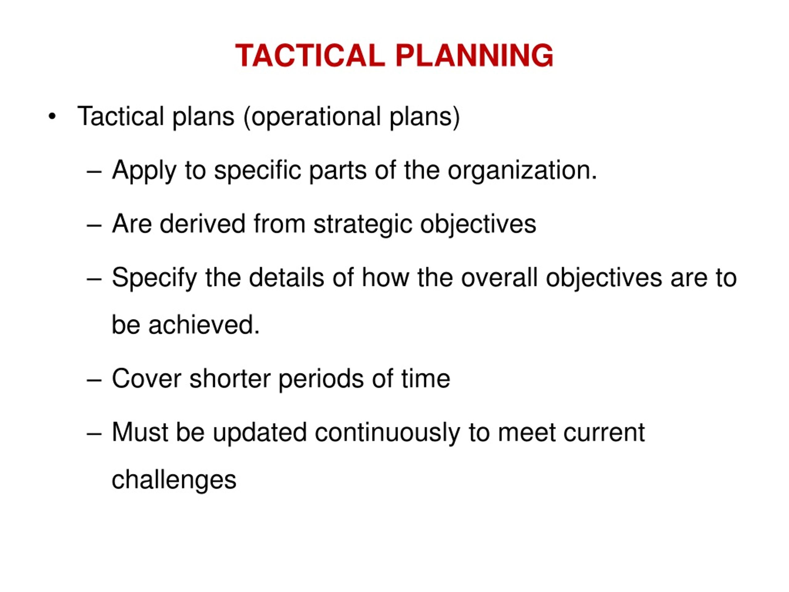 tactical assignment plan