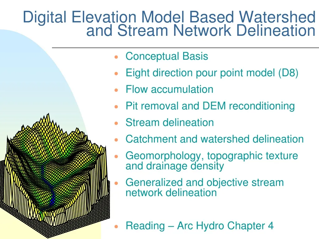 digital elevation model based watershed and stream network delineation n.
