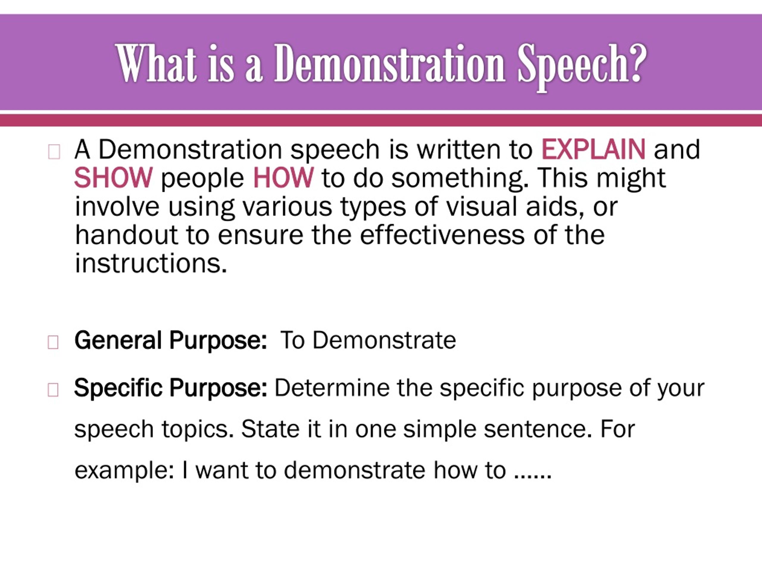 how to write demonstration speech