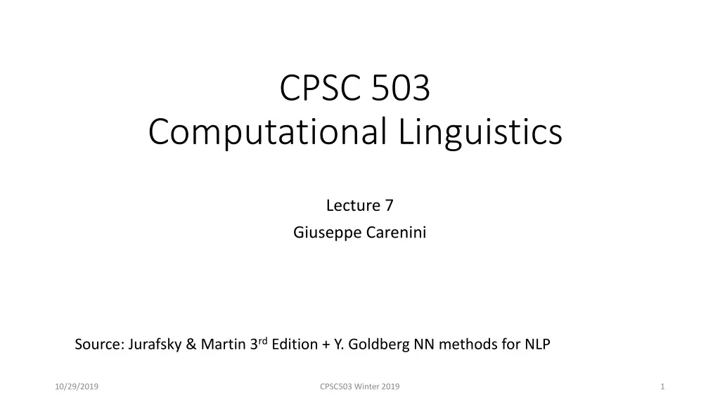 cpsc 503 computational linguistics n.