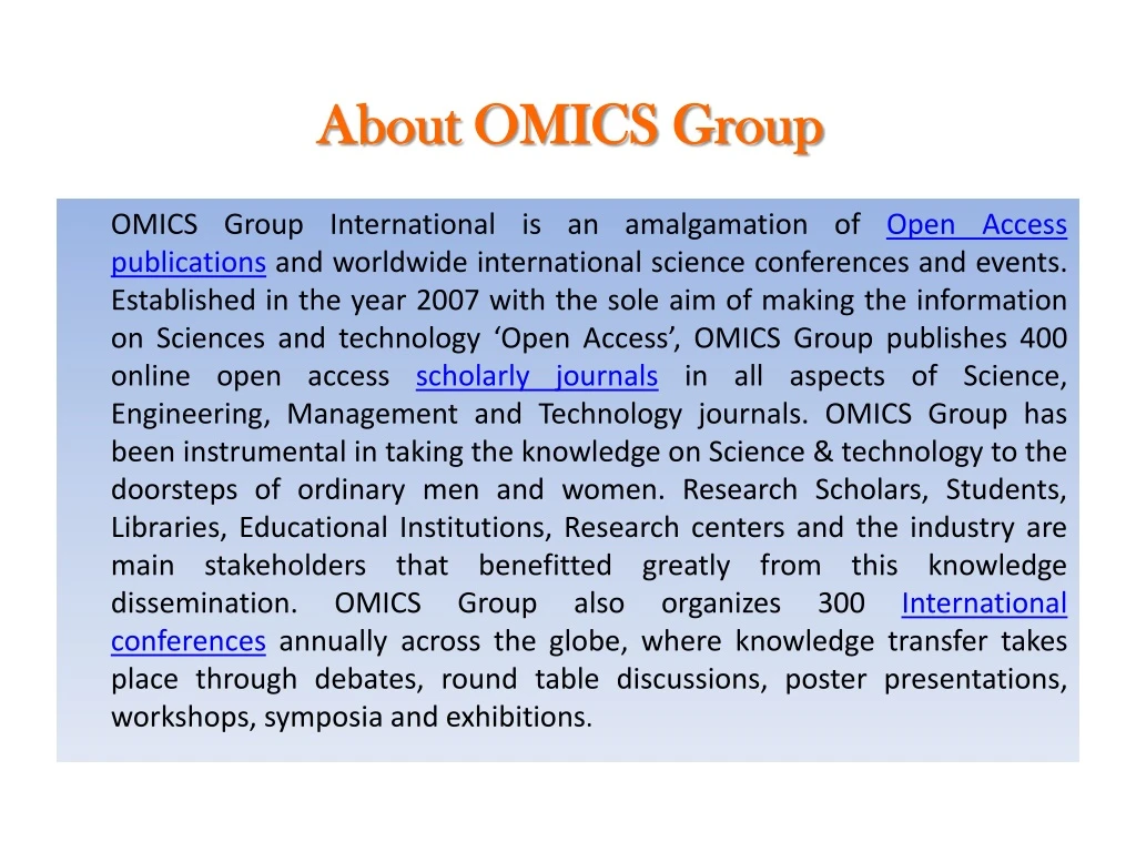 about omics group n.