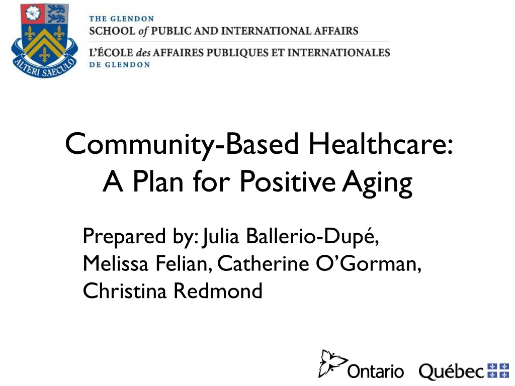community based healthcare a plan for positive aging n.
