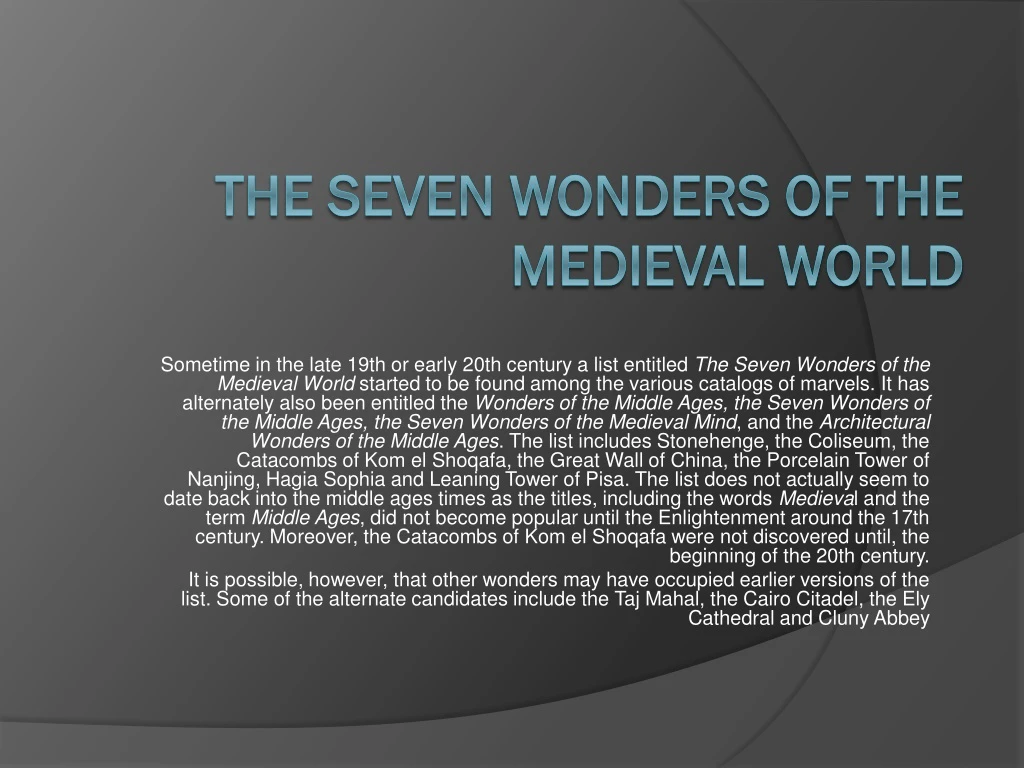 the seven wonders of the medieval world n.