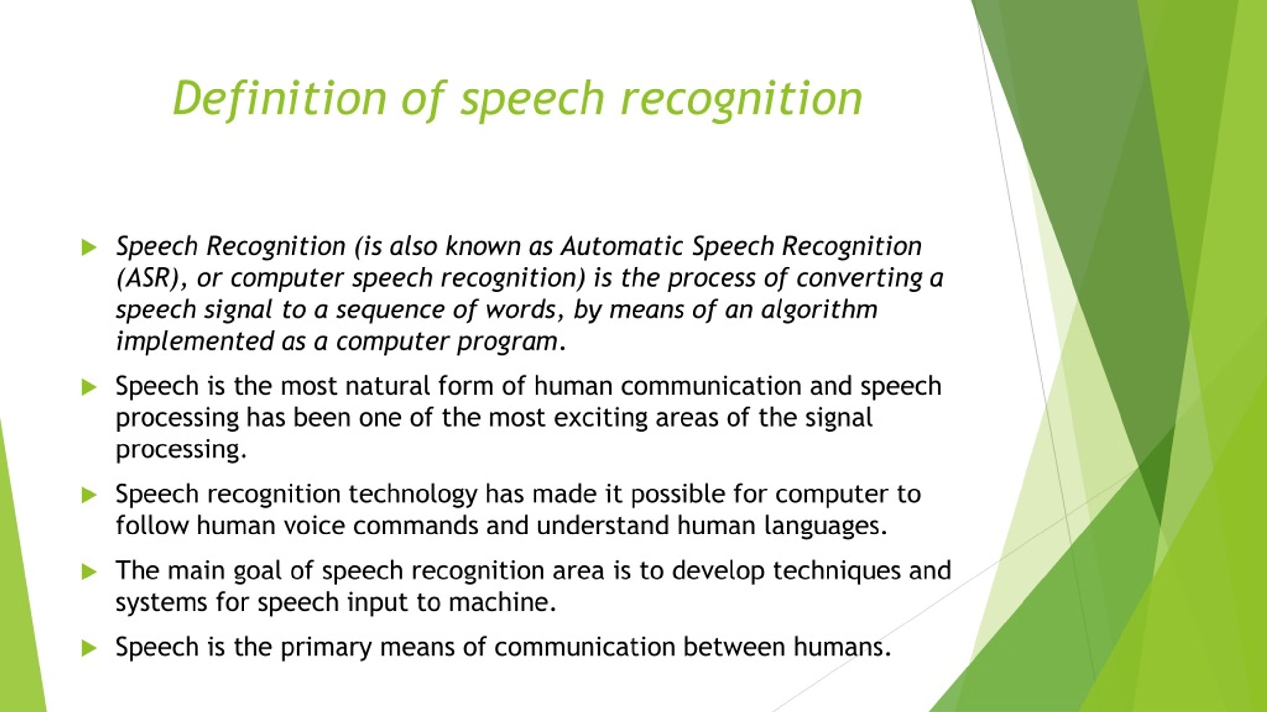 speech recognition definition pdf