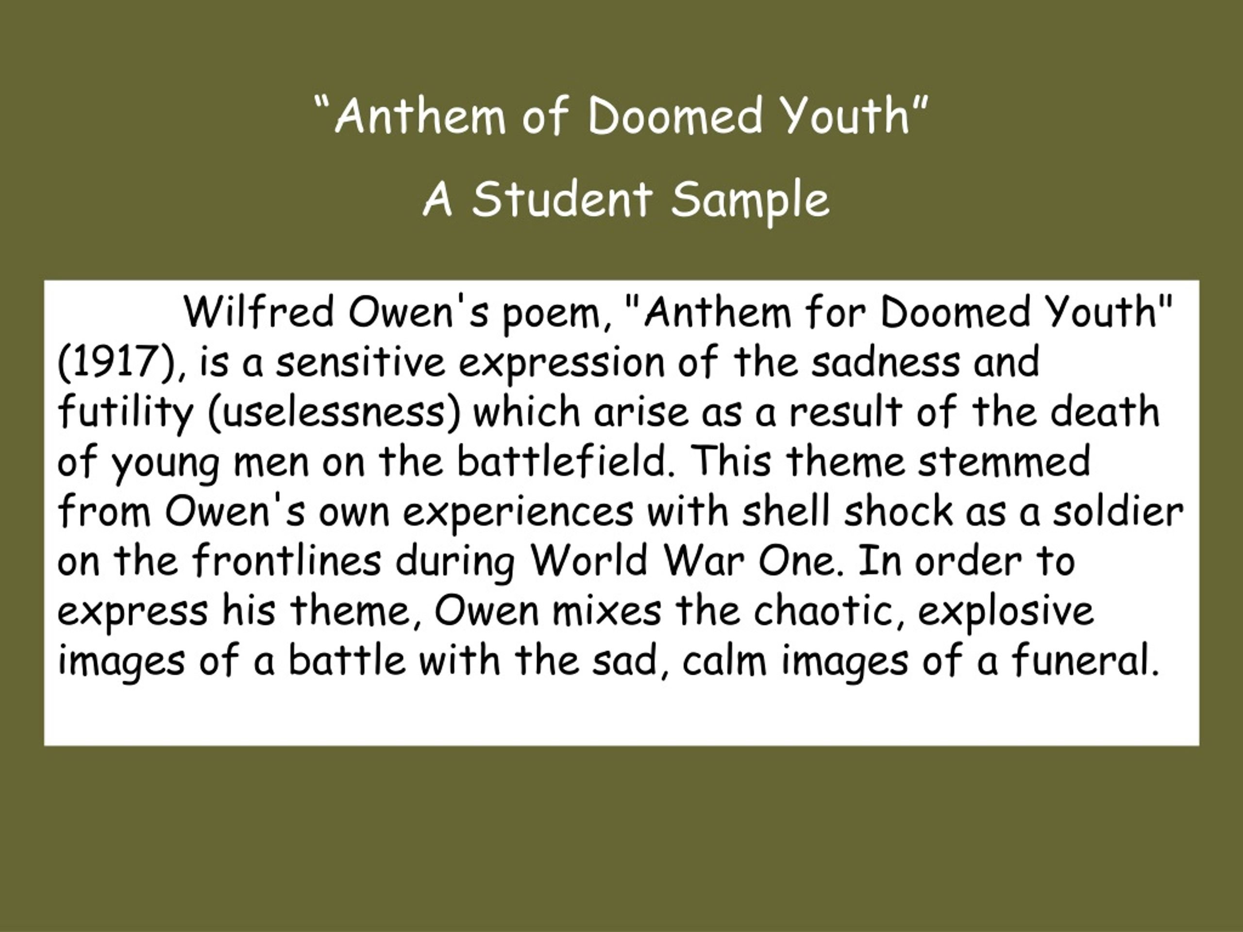 Analysis of Anthem for Doomed Youth, Wilfred Owen