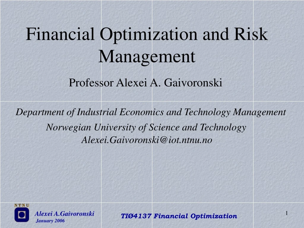 financial optimization and risk management n.