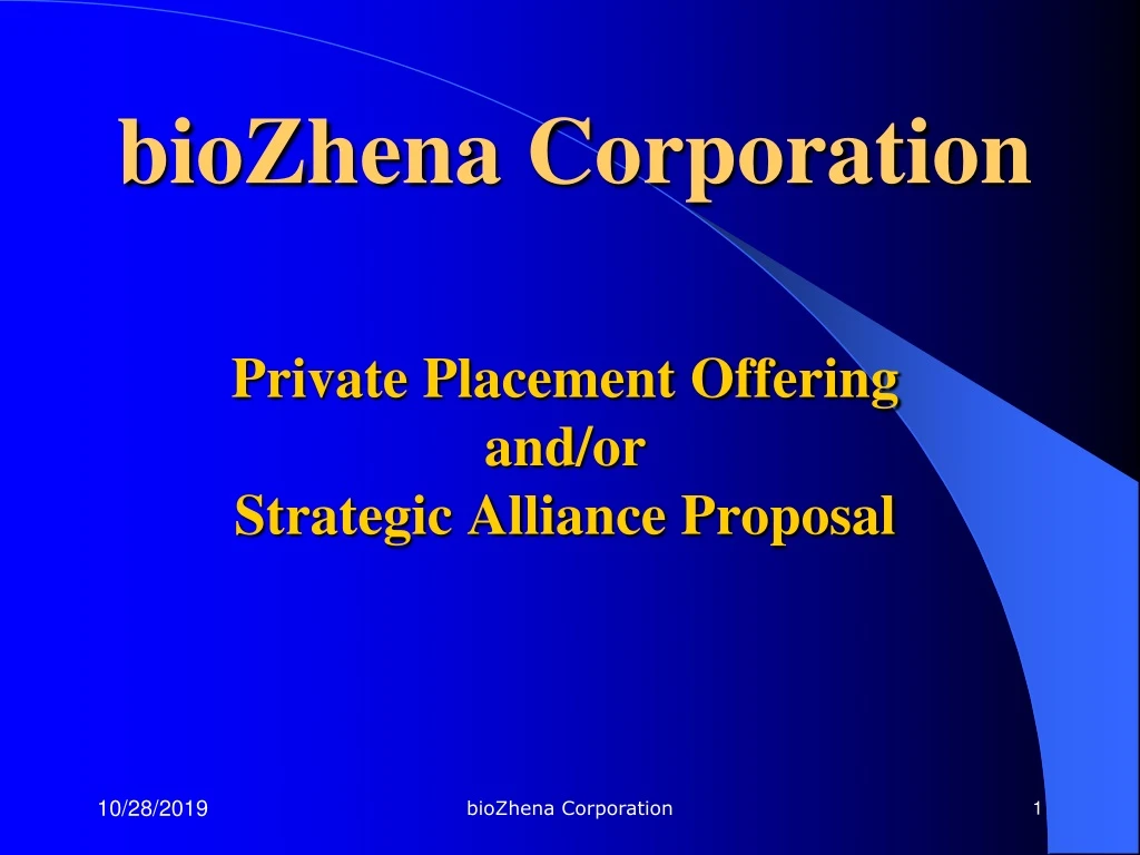 private placement offering and or strategic alliance proposal n.