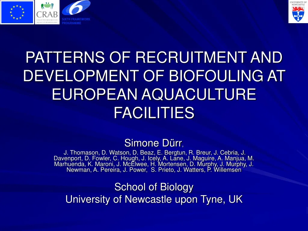 patterns of recruitment and development of biofouling at european aquaculture facilities n.