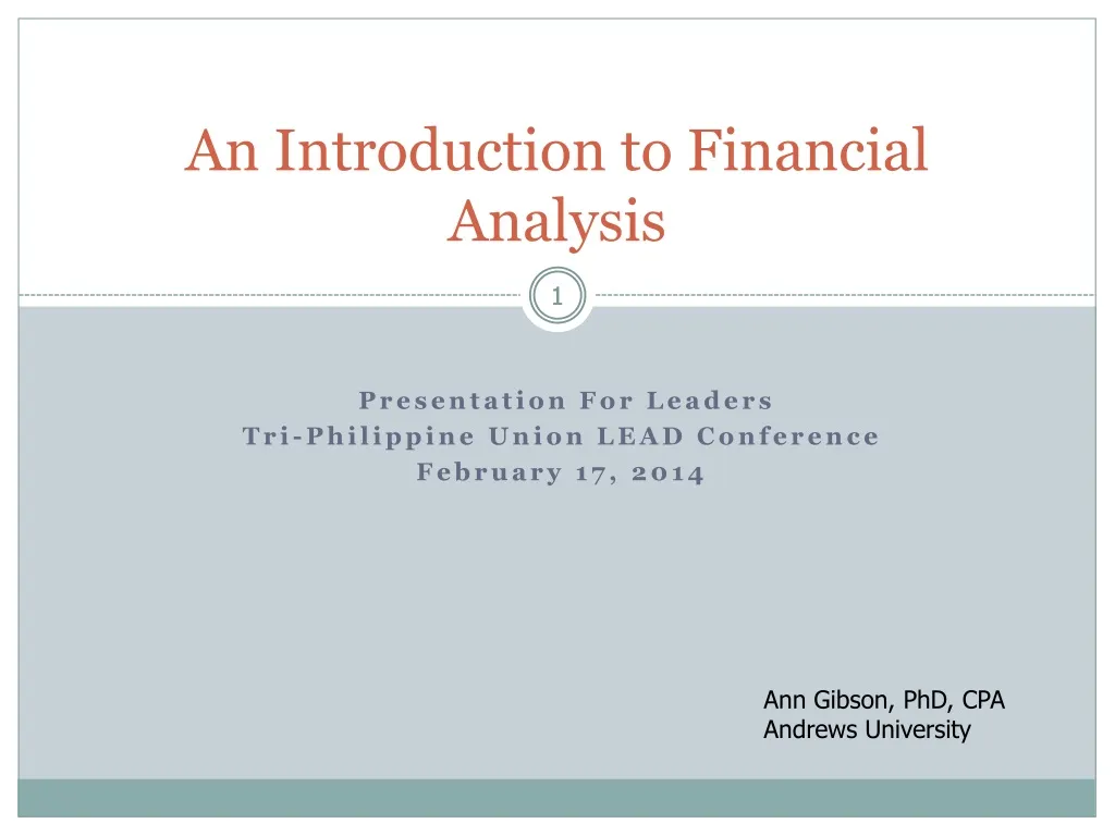 Introduction To Financial Analysis