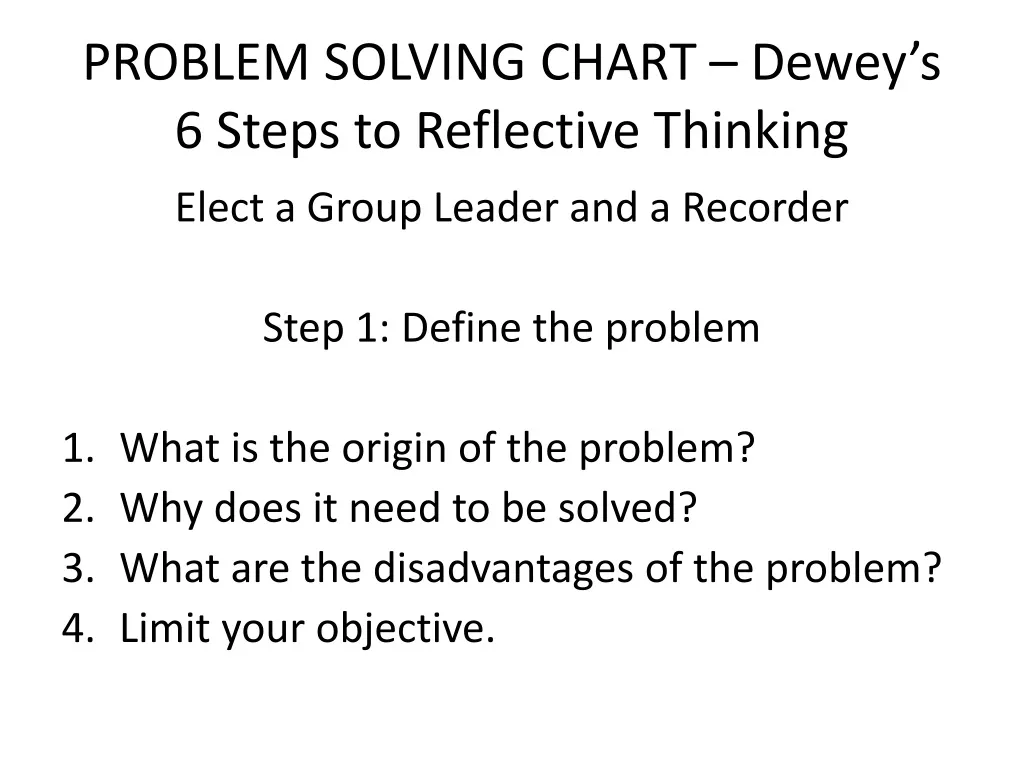 6 steps of dewey's problem solving method