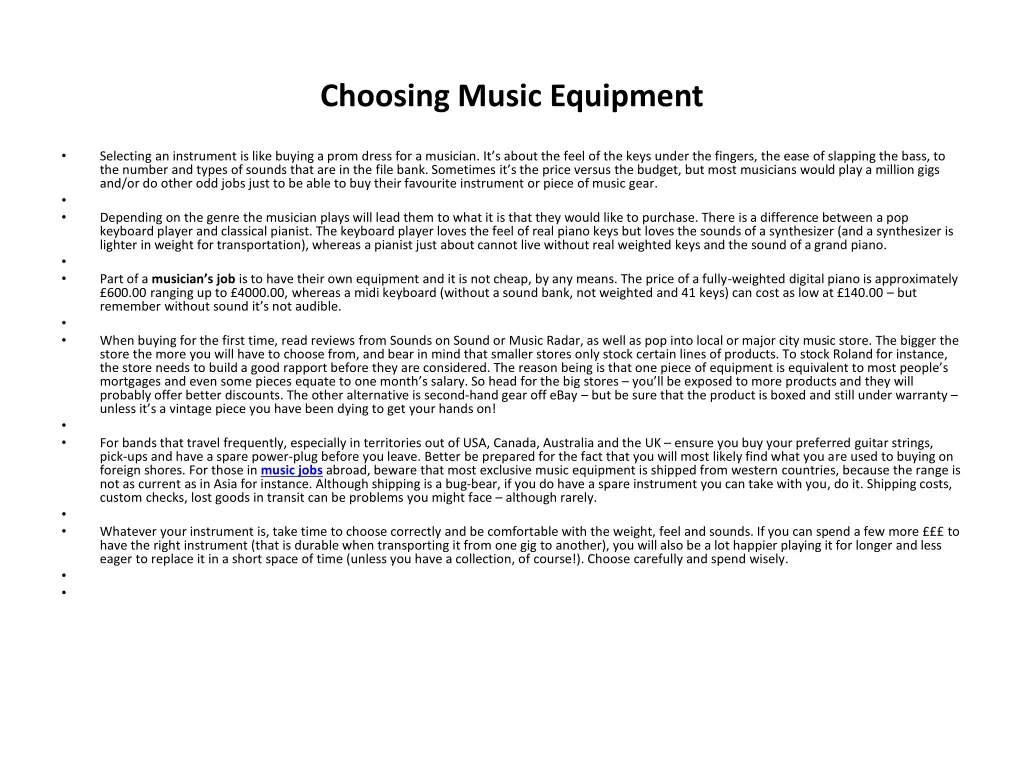 choosing music equipment n.