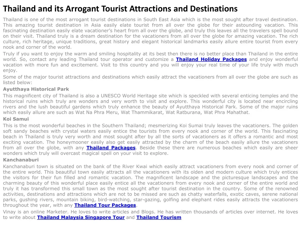 thailand and its arrogant tourist attractions and destinations n.