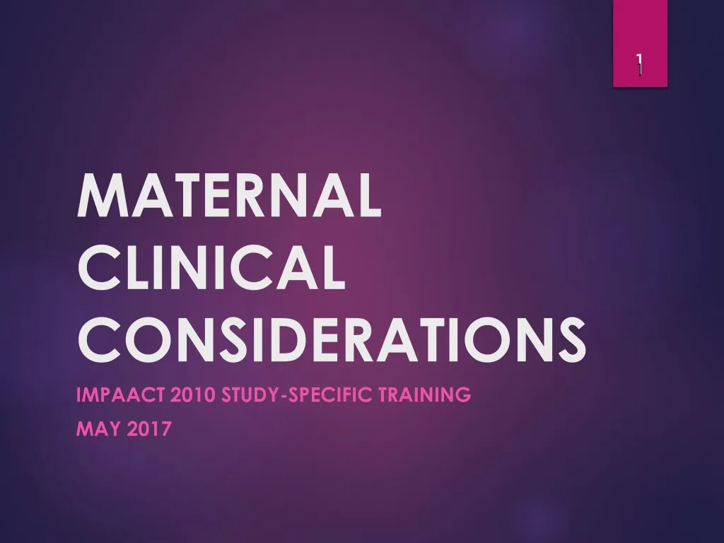 maternal clinical considerations n.