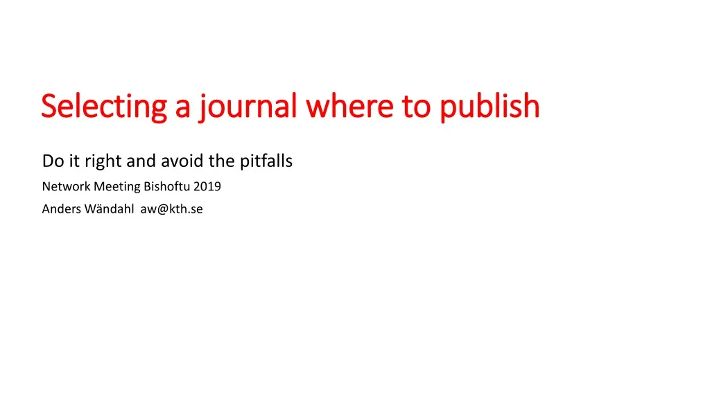 selecting a journal where to publish n.