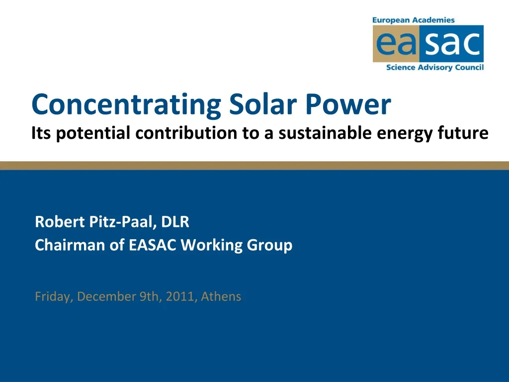 concentrating solar power its potential contribution to a sustainable energy future n.