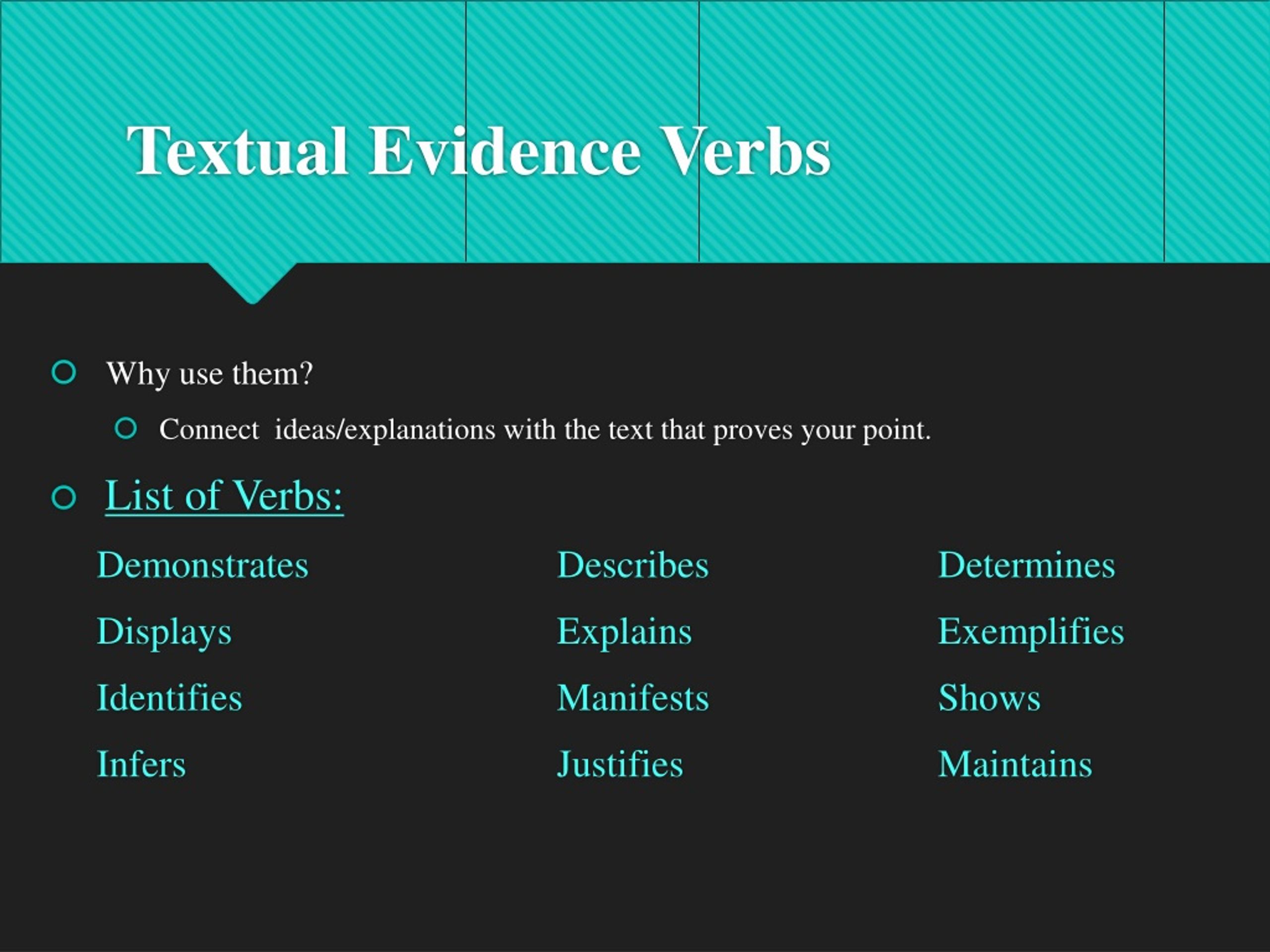 textual evidence definition quizlet